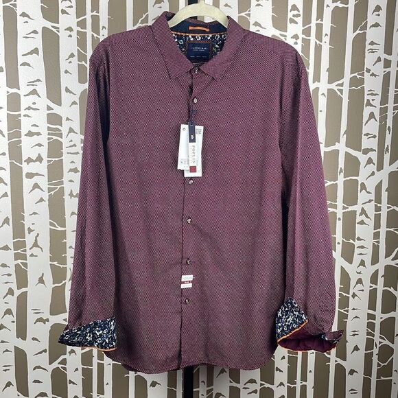 Cactus Man Ricky Singh Plum Navy Polka Dot Poplin Floral Cuff Shirt XL/44 - Picture 1 of 7